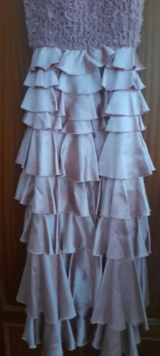 Vestido largo fiesta volantes rosa/morado