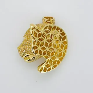 COLGANTE PANTERA CIRCONITAS Y OJOS FUCSIA. Oro18K.