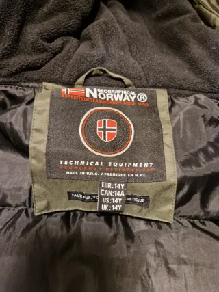 Abrigo Geographical Norway verde.Talla 14 años