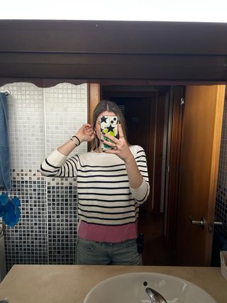 Jersey rayas blanco, negro y rosa