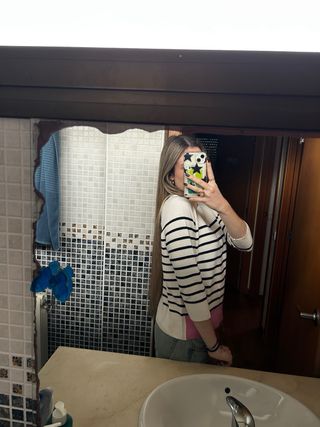 Jersey rayas blanco, negro y rosa