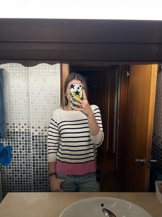 Jersey rayas blanco, negro y rosa