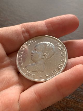 Moneda Plata 5 Pesetas Alfonso XIII año 1889