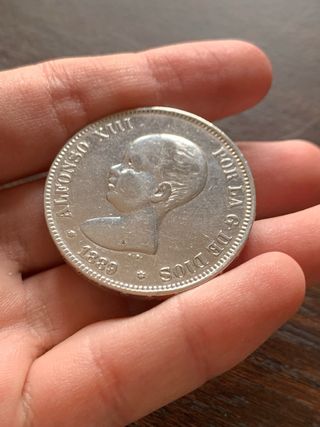 Moneda Plata 5 Pesetas Alfonso XIII año 1889
