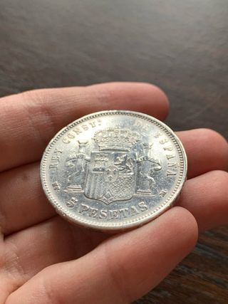 Moneda Plata 5 Pesetas Alfonso XIII año 1889