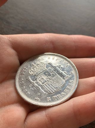 Moneda Plata 5 Pesetas Alfonso XIII año 1889
