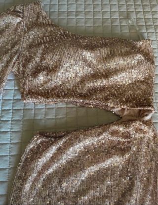 Abito monospalla glitter oro rosa taglia S
