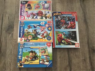 Lote 4 Puzzles Infantiles Trolls Paw Patrol Spider