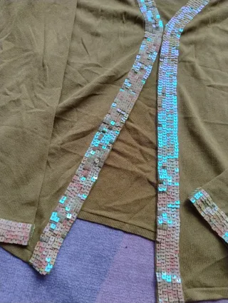 Cardigan Zara Paillettes Oro Verde Oliva