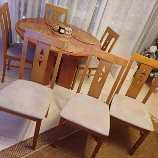 Sillas comedor madera y tela beige