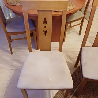 Sillas comedor madera y tela beige