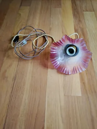 Lámpara colgante cristal rosa y dorado