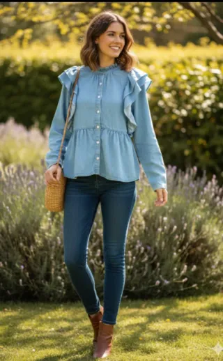 Camisa vaquera Zara volantes