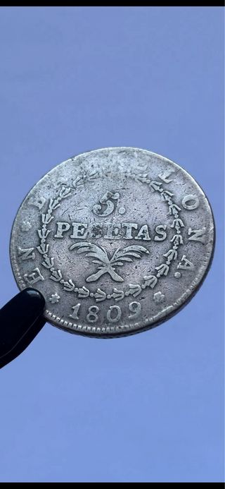 5 Pesetas 1809 (BC+/MBC-) Barcelona