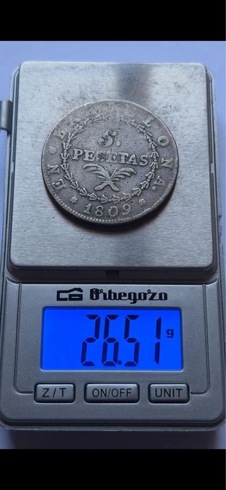 5 Pesetas 1809 (BC+/MBC-) Barcelona