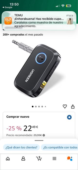 Receptor Bluetooth UGREEN Negro Hi-Res