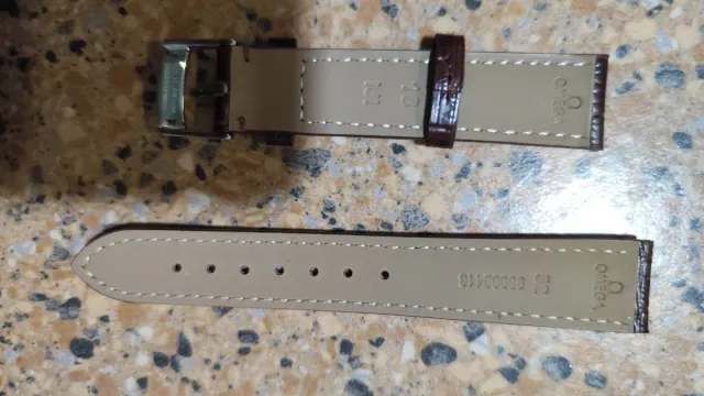 Pulseiras Omega de Couro de Vacuno Marrom/Bege 18mm