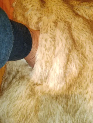 Colete de pêlo bege e castanho