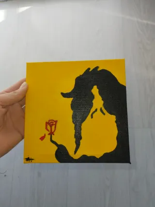 Lienzo pintado a mano La Bella y la Bestia