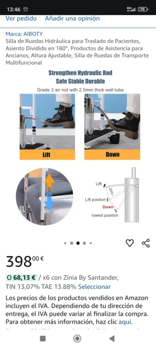 Silla de Ruedas Hidráulica para Traslado Pacientes