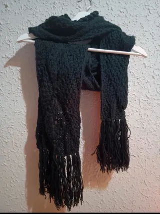 Bufanda lana trenzada gruesa con flecos