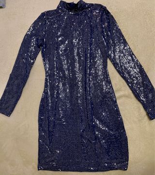 Vestido azul brillante manga larga