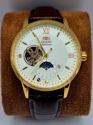 Reloj Mod Orient Automático Dorado Correa Marrón