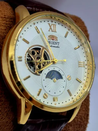 Reloj Mod Orient Automático Dorado Correa Marrón