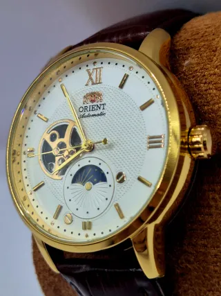 Reloj Mod Orient Automático Dorado Correa Marrón