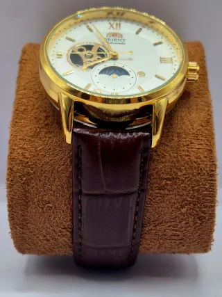 Reloj Mod Orient Automático Dorado Correa Marrón