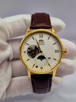 Reloj Mod Orient Automático Dorado Correa Marrón