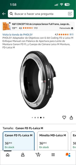 Adaptador PHOLSY FD a Leica M 6-bit Coding