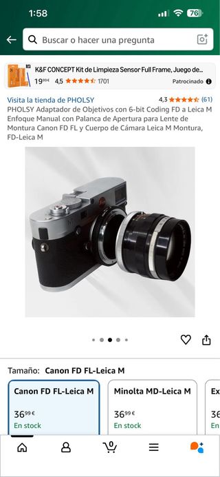 Adaptador PHOLSY FD a Leica M 6-bit Coding