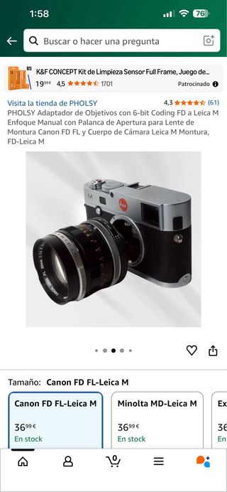 Adaptador PHOLSY FD a Leica M 6-bit Coding