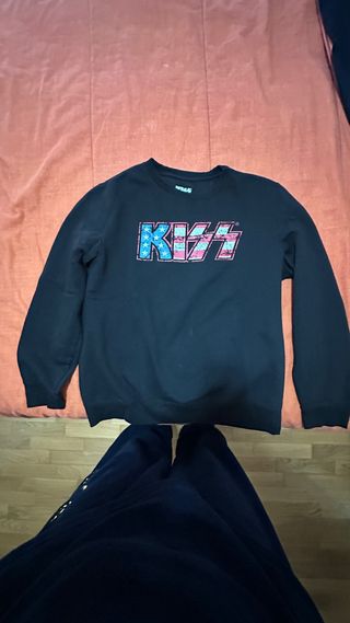 Felpa KISS nera con stampa bandiera USA