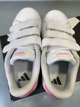 Tênis Adidas Advantage Infantil Velcro Branco Rosa