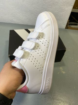 Tênis Adidas Advantage Infantil Velcro Branco Rosa