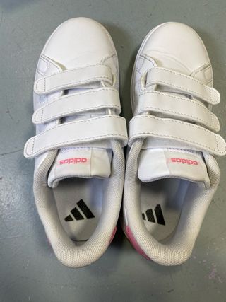 Tênis Adidas Advantage Infantil Velcro Branco Rosa