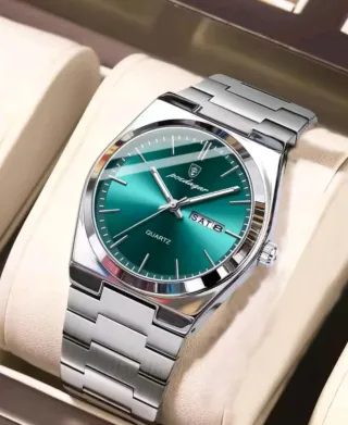 Reloj Poedagar Cuarzo Verde y Plateado