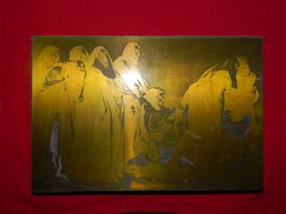 Placa antigua cobre escena religiosa