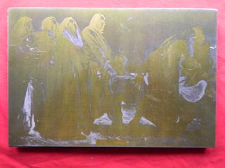 Placa antigua cobre escena religiosa