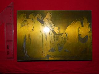 Placa antigua cobre escena religiosa