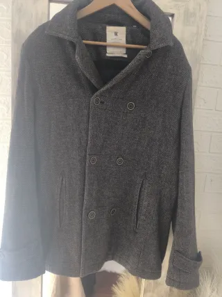 Abrigo paño jaspeado gris Talla L