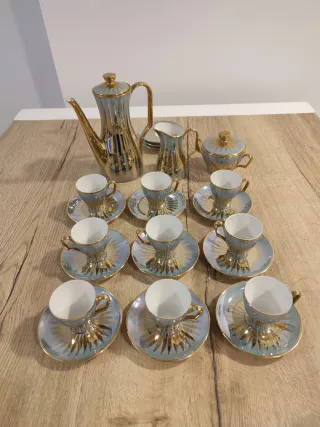 Juego café vintage años 60 dorado y celeste