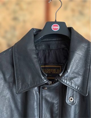 Giacca lunga in pelle nera