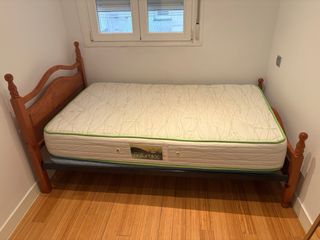 Cama individual madera 90cm con cabecero y colchón