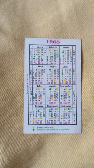 Calendario Lotería Nacional 1968