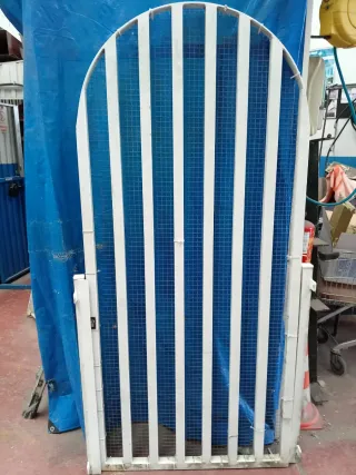 Puerta exterior blanca con reja 2m x 1m ancho