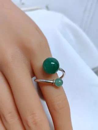 Anillo Plata 925 Jade Verde Ajustable