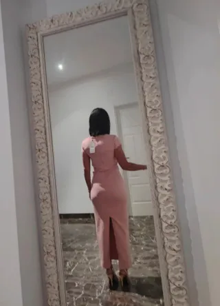 Vestido Zara rosa pastel con cinturón